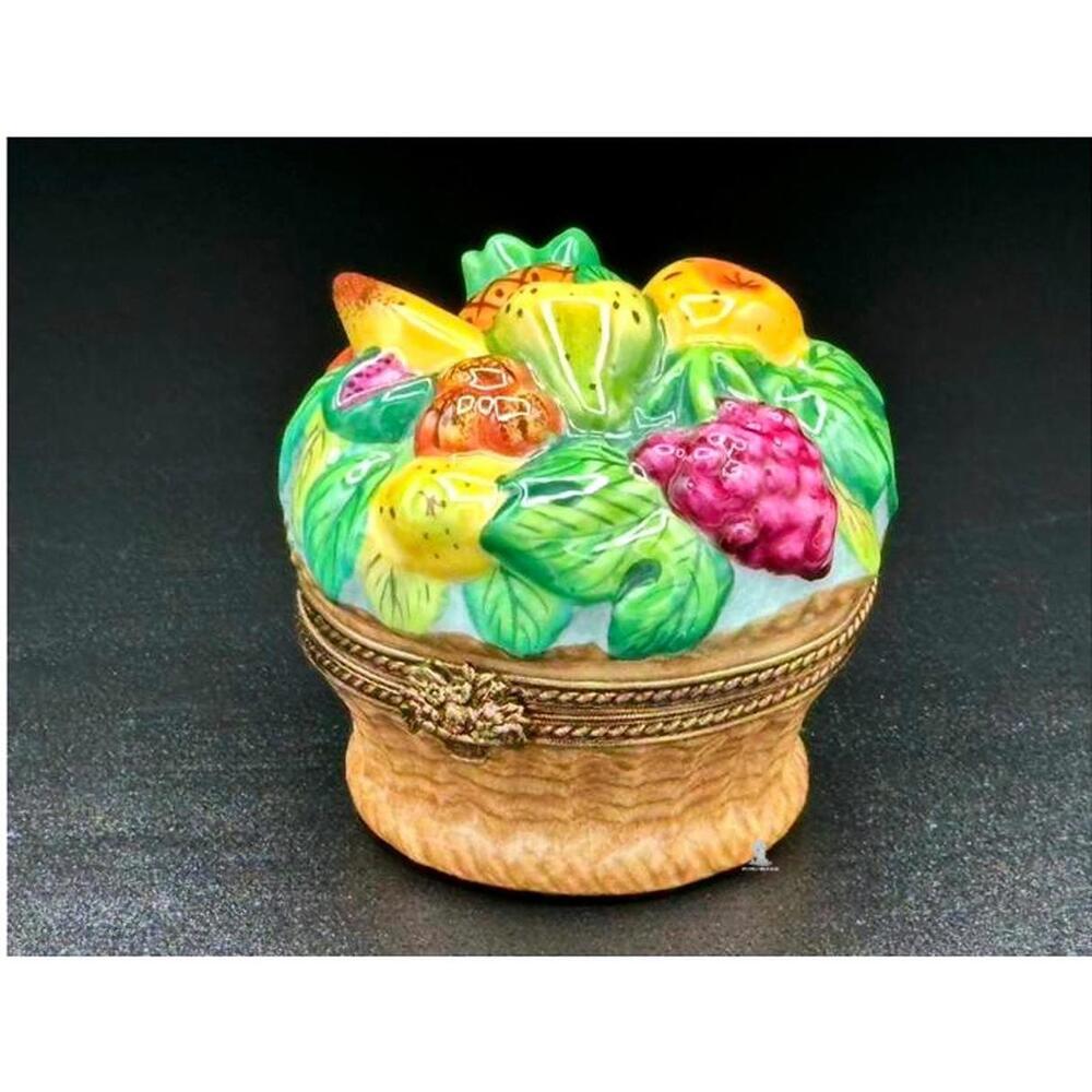 Authentic Limoges France Fruit Basket Trinket Box -Peint Main-Woven Collectible